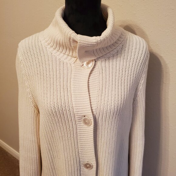 Talbots Long Sleeve cream Women's Cardigan Sweater 100% Cotton Size LP. - Picture 10 of 14